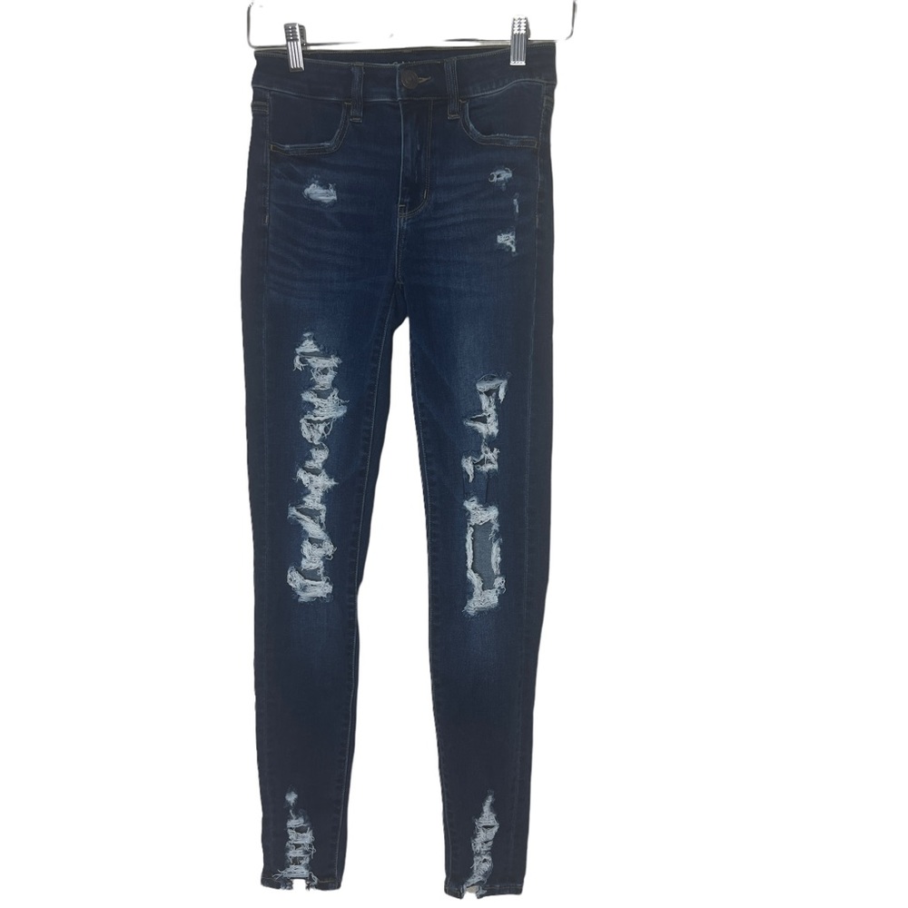 American Eagle Dark Wash Distressed Destroyed High Rise Jegging Women’s Size 2